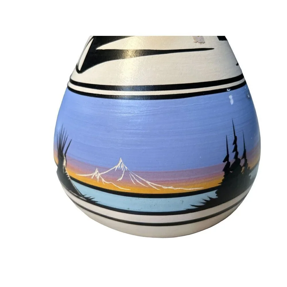 Vintage Signed Native American Pottery Vase Hand-painted